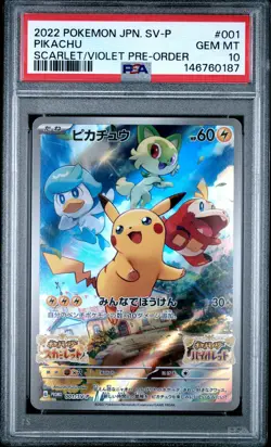 2022 POKEMON JAPANESE SV PROMO SCARLET & VIOLET PRE-ORDER #001 PIKACHU PSA 10 - Image 1