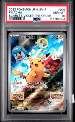 2022 POKEMON JAPANESE SV PROMO SCARLET & VIOLET PRE-ORDER #001 PIKACHU PSA 10 - Image 1