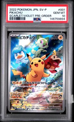 2022 POKEMON JAPANESE SV PROMO SCARLET & VIOLET PRE-ORDER #001 PIKACHU PSA 10 - Image 1