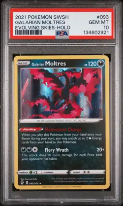2021 Pokemon Sword & Shield Evolving Skies Galarian Moltres -Holo PSA 10 #093 - Image 1