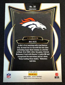 2024 Panini Select - Concourse Bo Nix #30 Black & Red Shock Prizm (RC) Broncos - Image 2