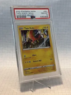 2020 POKEMON SWORD & SHIELD DARKNESS ABLAZE #061 TAPU KOKO-HOLO PSA 10 - Image 1