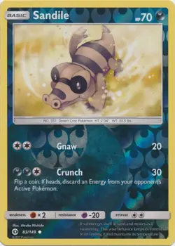 Pokemon - Sandile - 83/149 - Common - Reverse Holo - Sun & Moon Base Set - NM - Image 1