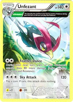 Pokemon - Unfezant - 81/108 - Rare - XY - Roaring Skies - NM - Image 1