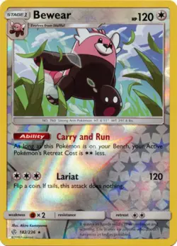 Pokemon - Bewear - 182/236 - Rare - Reverse Holo - Sun & Moon Cosmic Eclipse - N - Image 1