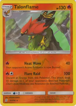 Pokemon - Talonflame - 32/236 - Rare - Reverse Holo - Sun & Moon Unified Minds - - Image 1
