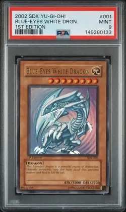 2002 YU-GI-OH! STARTER DECK: KAIBA 1ST EDITION #001 BLUE-EYES WHITE DRAGON PSA 9 - Image 1