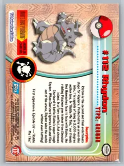 Rhydon # 112 Topps Pokemon Card - Foil - Blue Logo - NM - Image 2