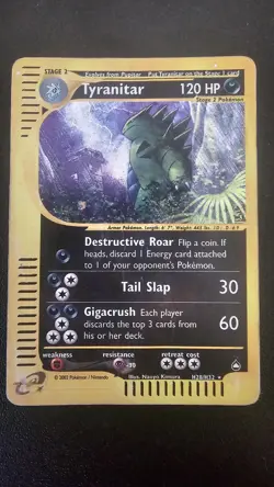 Pokemon TCG Tyranitar | Ultra Rare Holo | H28/H32 Aquapolis Damaged - Image 1