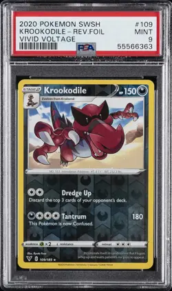 2020 POKEMON SWORD & SHIELD VIVID VOLTAGE #109 KROOKODILE-REVERSE FOIL PSA 9 - Image 1