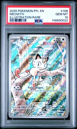2025 POKEMON PFL EN-PHANTASMAL FLAMES ILLUSTRATION RARE #106 MEOWTH PSA 10 - Image 1