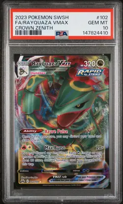2023 POKEMON SWORD & SHIELD CROWN ZENITH #102 FULL ART/RAYQUAZA VMAX PSA 10 - Image 1