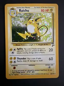 Pokemon TCG Raichu 16/130 Base Set 2 Holo Rare 80 HP Stage 1 English 2000 - Image 1