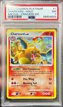 2009 Pokemon Platinum Charizard Holo Arceus Cracked Ice 1/99 PSA 7 NM - Image 1