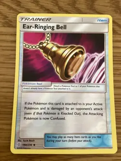 Ear-Ringing Bell Tr Pokemon Card 194/236 R/Holo- Used -Sun & Moon-Unified Minds - Image 1
