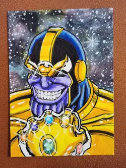 Thanos 2023 Marvel PSC Sketch Card by Ian Sateikis Avengers - Image 1
