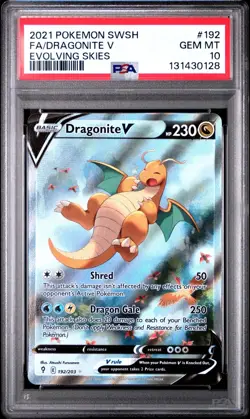 2021 POKEMON SWORD & SHIELD EVOLVING SKIES 192 FULL ART/DRAGONITE V PSA 10 - Image 1