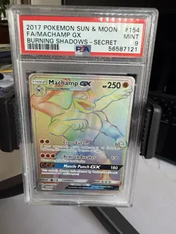 Pokemon Sun & Moon Burning Shadows Machamp GX 154/147 Rainbow Rare Holo PSA 9 - Image 1