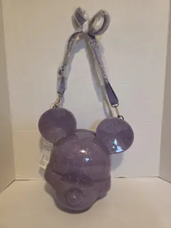Disney Parks Purple Mickey Mouse Head Hard Sided Loungefly Crossbody Bag New - Image 4