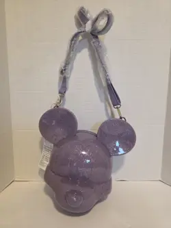 Disney Parks Purple Mickey Mouse Head Hard Sided Loungefly Crossbody Bag New - Image 5