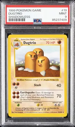 1999 POKEMON BASE SET SHADOWLESS #19 DUGTRIO PSA 9 - Image 1
