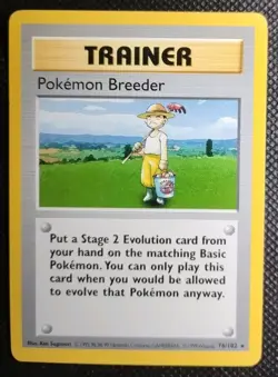 Pokemon Breeder 76/102 Shadowless Base Set Trainer Vintage LP - Image 1
