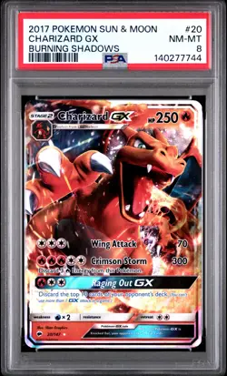 2017 POKEMON SUN & MOON BURNING SHADOWS #20 CHARIZARD GX PSA 8 - Image 1