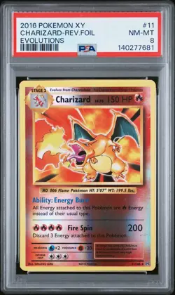 2016 POKEMON XY EVOLUTIONS #11 CHARIZARD REVERSE FOIL PSA 8 - Image 1