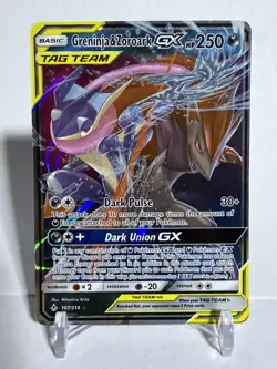 Pokemon Greninja & Zoroark GX 107/214 Ultra Rare Sun & Moon Unbroken Bonds NM! - Image 1