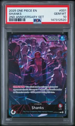 2025 ONE PIECE OP09 001 SHANKS ENGLISH 2ND ANNIVERSARY SET LEADER PROMO PSA 10 - Image 1