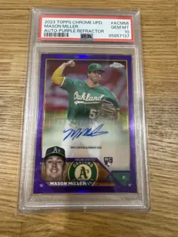 2023 Topps Chrome Rookie Update Series Mason Miller Purple PSA 10 Auto /250 - Image 1