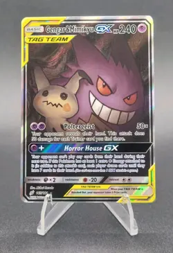 Pokemon TCG Gengar & Mimikyu GX Tag Team Sun&Moon Team Up Alternate Art Holo LP - Image 1