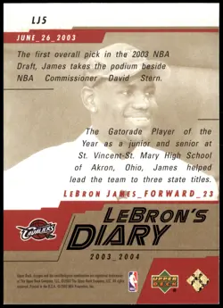2003-04 Upper Deck #LJ5 LeBron James LeBron's Diary - Image 2