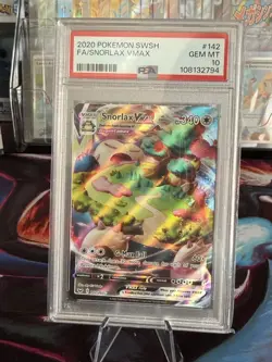 Pokemon Sword and Shield Snorlax VMAX Card 142/202 PSA 10 - Image 1