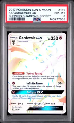 2017 POKEMON SUN & MOON BURNING SHADOWS SECRET #159 FA/GARDEVOIR GX PSA 8 - Image 1