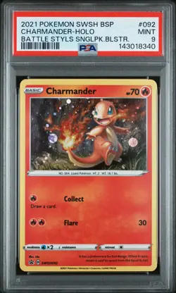 2021 POKEMON SWSH BLACK STAR PROMO #092 CHARMANDER-HOLO PSA 9 - Image 1