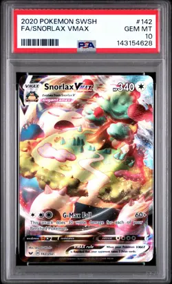 PSA 10 Snorlax Vmax 142/202 Pokemon Sword Shield Base Set Full Art Holo - Image 1