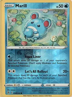 Marill 058/264 Common Fusion Strike Pokemon Reverse Holo Near Mint - Image 1