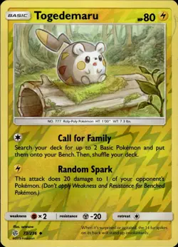 Togedemaru 73/236 Uncommon Cosmic Eclipse Pokemon Reverse Holo Near Mint - Image 1