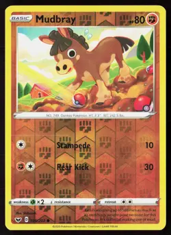Mudbray 105/202 Common Sword & Shield Pokemon Reverse Holo Near Mint - Image 1