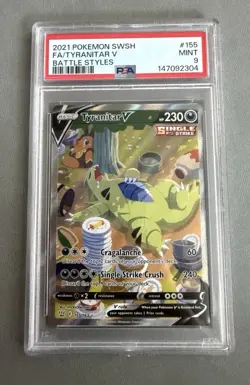 PSA 9 Tyranitar V 155/163 Pokemon Card Alternate Full Art Battle Styles Graded - Image 1