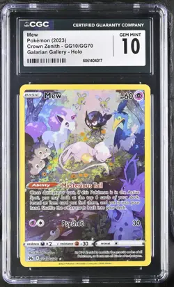 2023 POKEMON CROWN ZENITH GALARIAN GALLERY HOLO #GG10/GG70 MEW CGC 10 GEM MINT - Image 1