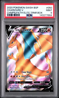 2020 POKEMON SWSH ETB BLACK STAR PROMO #050 CHARIZARD V PSA 9 - Image 1