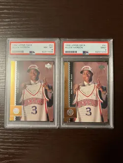 1996 UPPER DECK ALLEN IVERSON 2 CARD ROOKIE LOT #91 - PSA 8 & 9 - Image 1