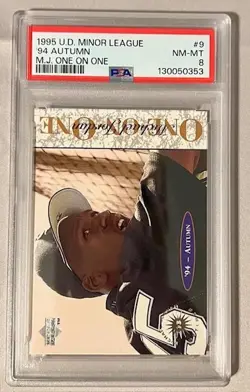 Michael Jordan 1995 UD Minor Leag. 1 on 1, 94' Autumn Card, # 9, PSA NM- Mint 8 - Image 1