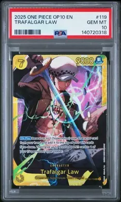 2025 One Piece OP10 EN Trafalgar Law PSA 10 GEM SECRET RARE Full Art #119 - Image 1