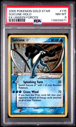 2005 Pokemon Suicune Star Gold Star EX Unseen Forces 115/115 Holo PSA 8 - Image 1