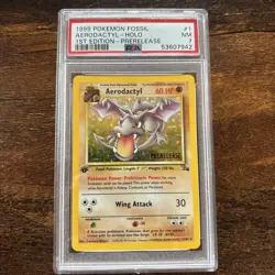 1999 Pokemon Fossil #1 Aerodactyl-Holo 1st Edition-Prerelease PSA 7 - Image 1