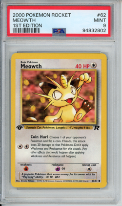Meowth 62/82 Team Rocket 1st Edition 2000 Pokemon PSA 9 - Image 1
