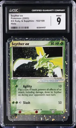 2003 POKEMON EX RUBY & SAPPHIRE HOLO #102 SCYTHER EX CGC 9 - Image 1